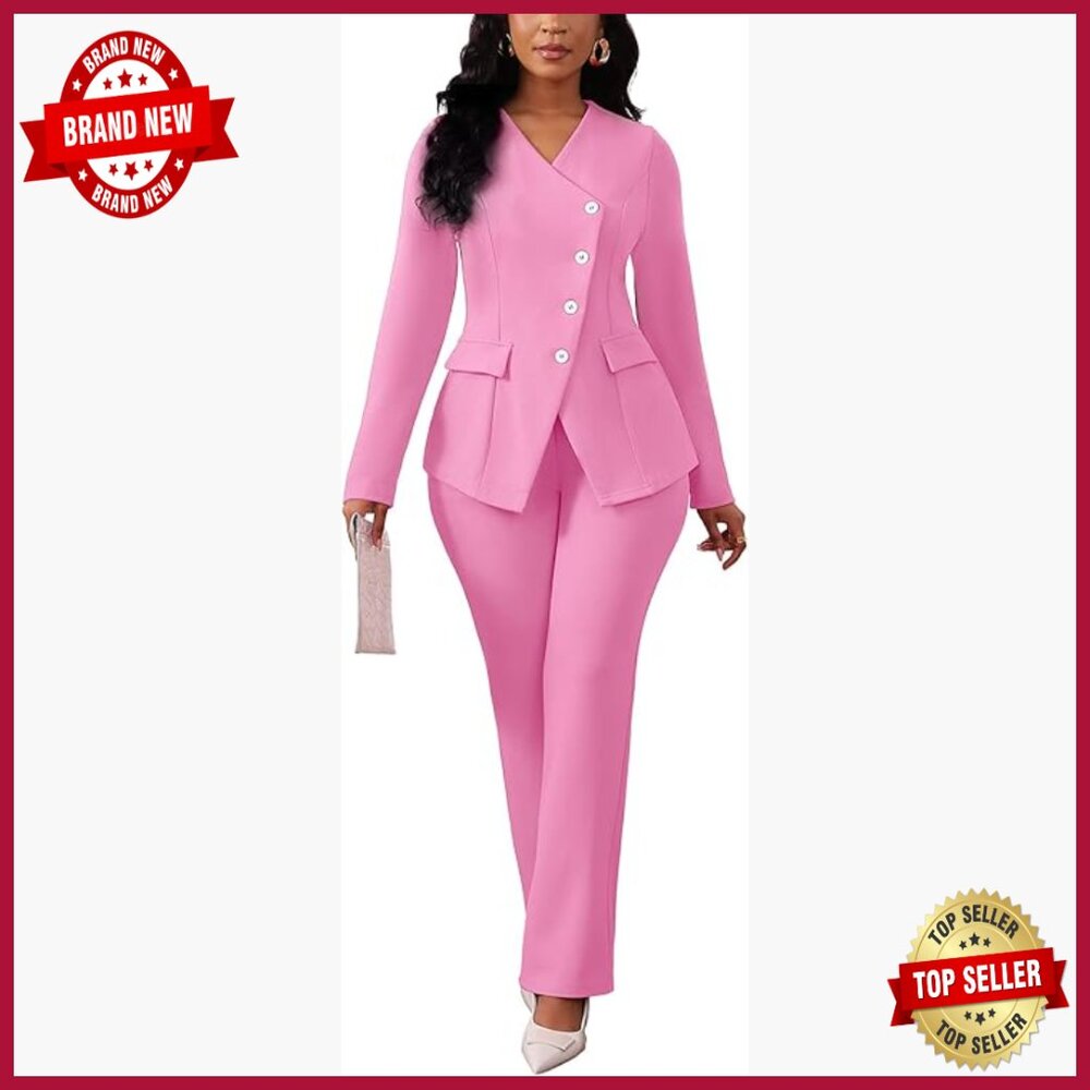 Long Sleeve Blazer & Wide Leg Pants Set, 2-Piece Work Outfit